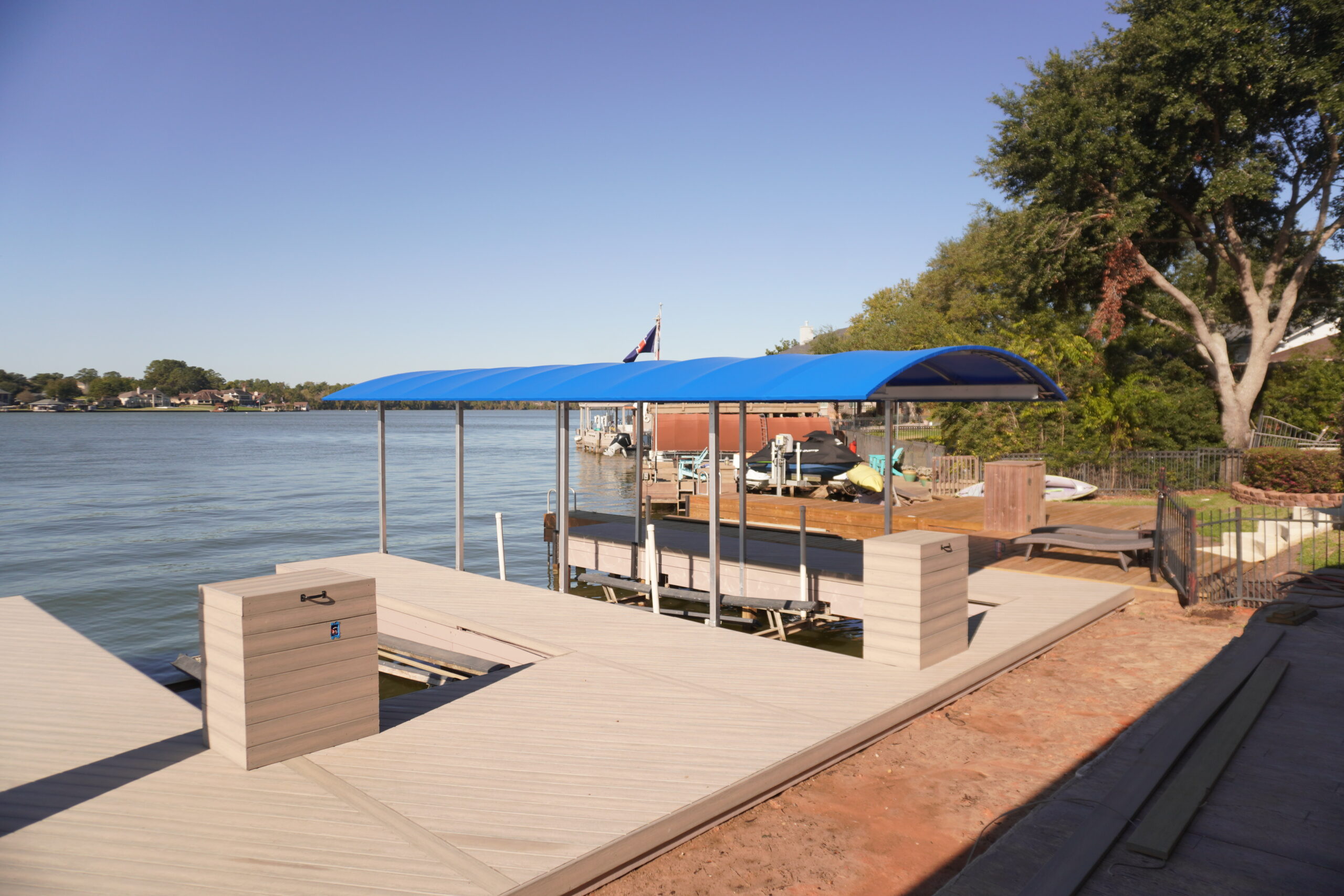 Private Ponds 1 private pond dock construction Texas — composite dock with covered boat slip